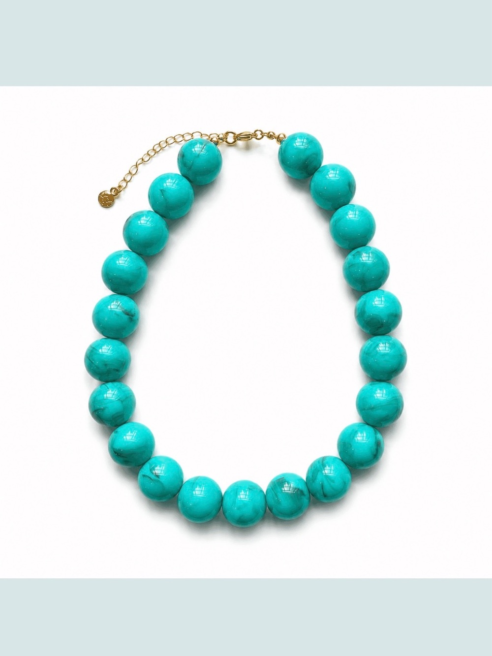 Mayamar Turquoise Blue Beaded Orb Strand Collar Necklace 24k Gold Plated Chain